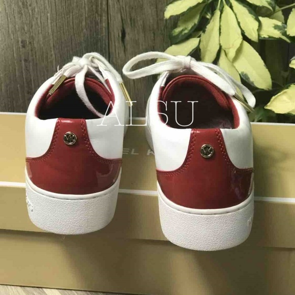 NWT Michael Kors Catelyn Lace Up White Chili Red W - Picture 4 of 8